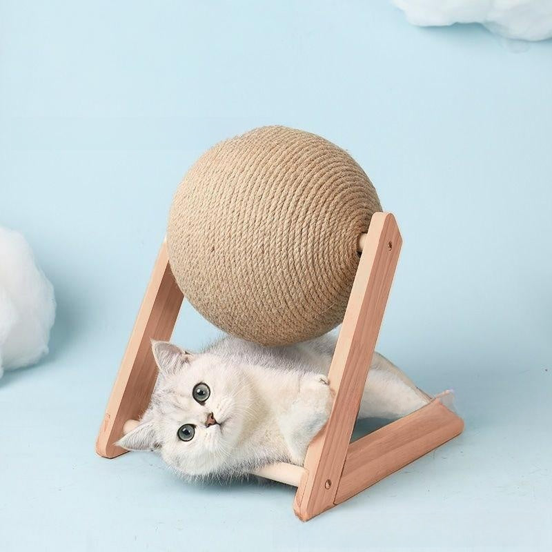 Wooden Cat Scratching Ball with Hemp Rope