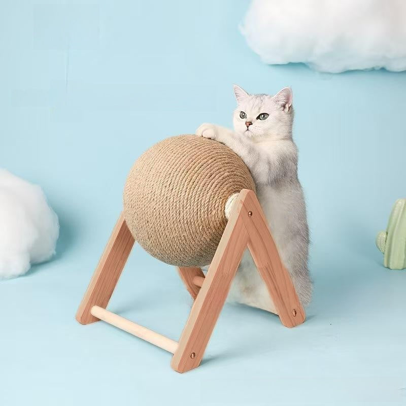 Wooden Cat Scratching Ball with Hemp Rope