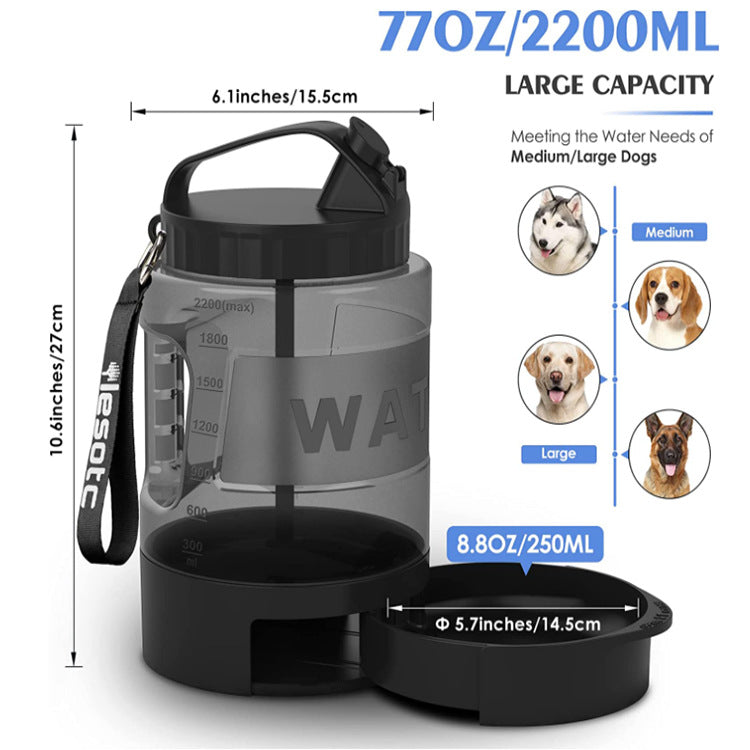 2.2L Large-Capacity Dog Water Bottle with Foldable Bowl